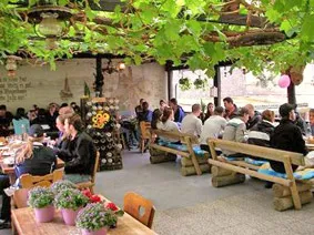 Gartenterrasse unter der Rebenpergola